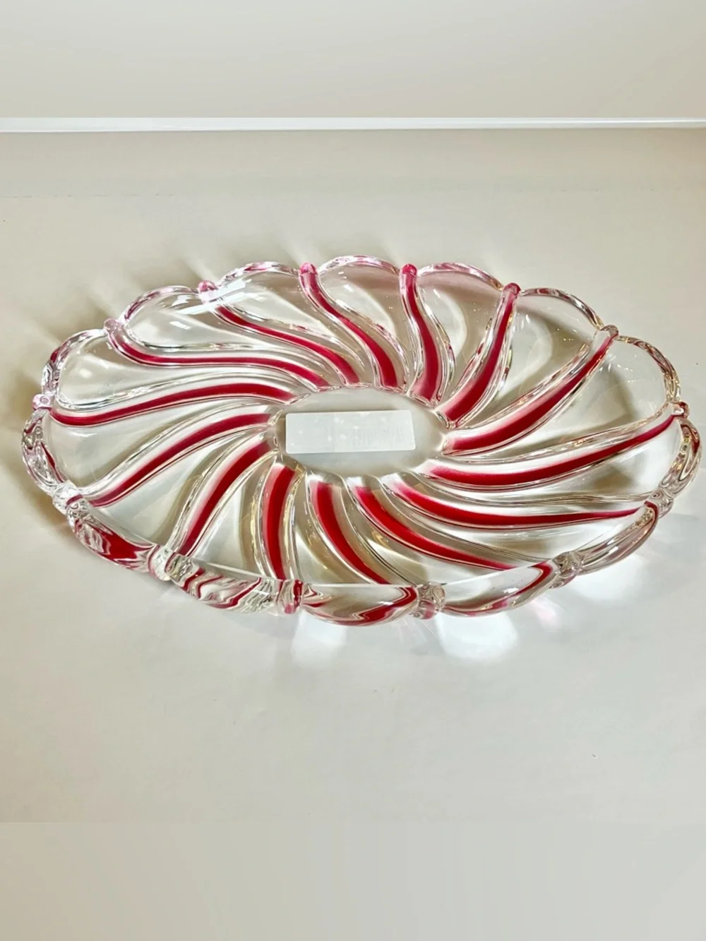 VTG Mikasa Peppermint Red Swirl Glass Candy Dish‎ Decorative Holiday Platter